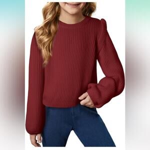Girls Cute Lantern Long Sleeve Sweaters Wine Red Size 14
